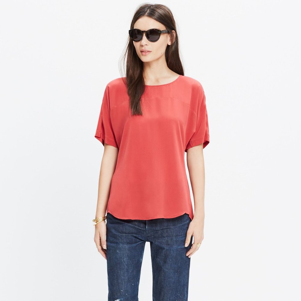 100% silk XXS Madewell  t-shirt NWOT Retails $149 red